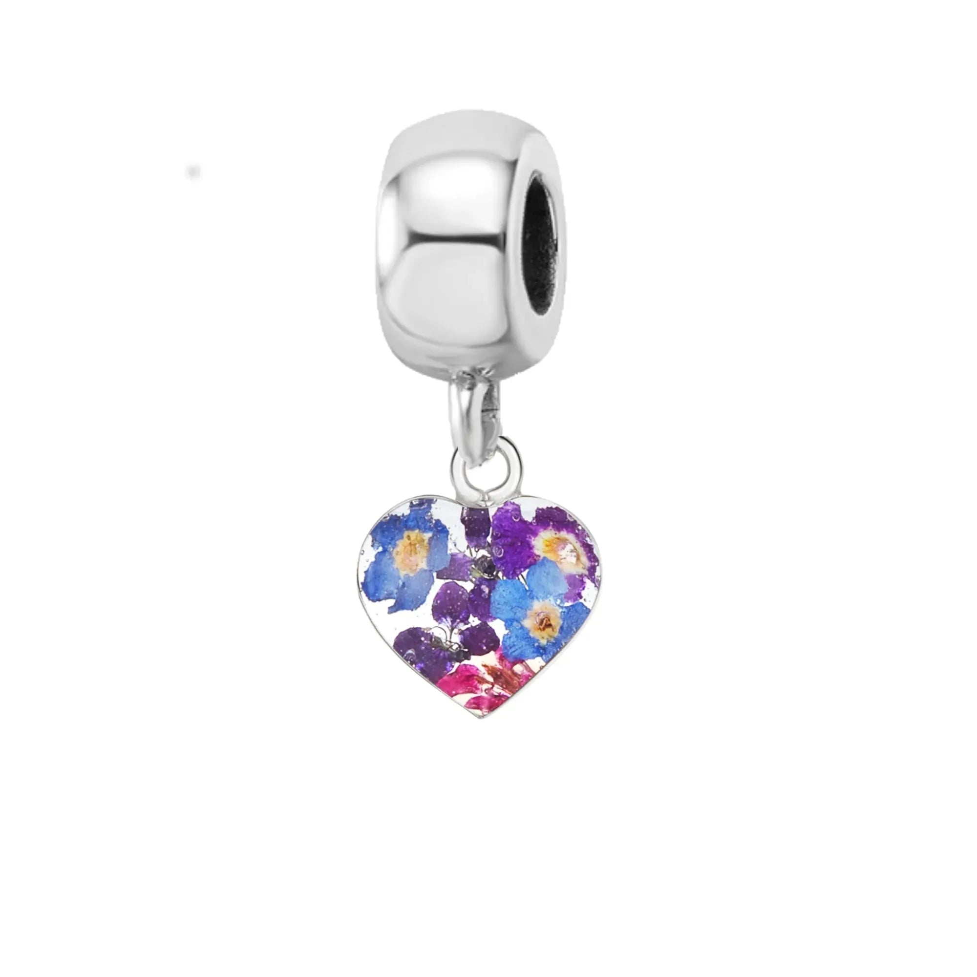 Pingente de flor real feito à mão | Prata de lei | Serve para pulseiras com pingentes mais populares