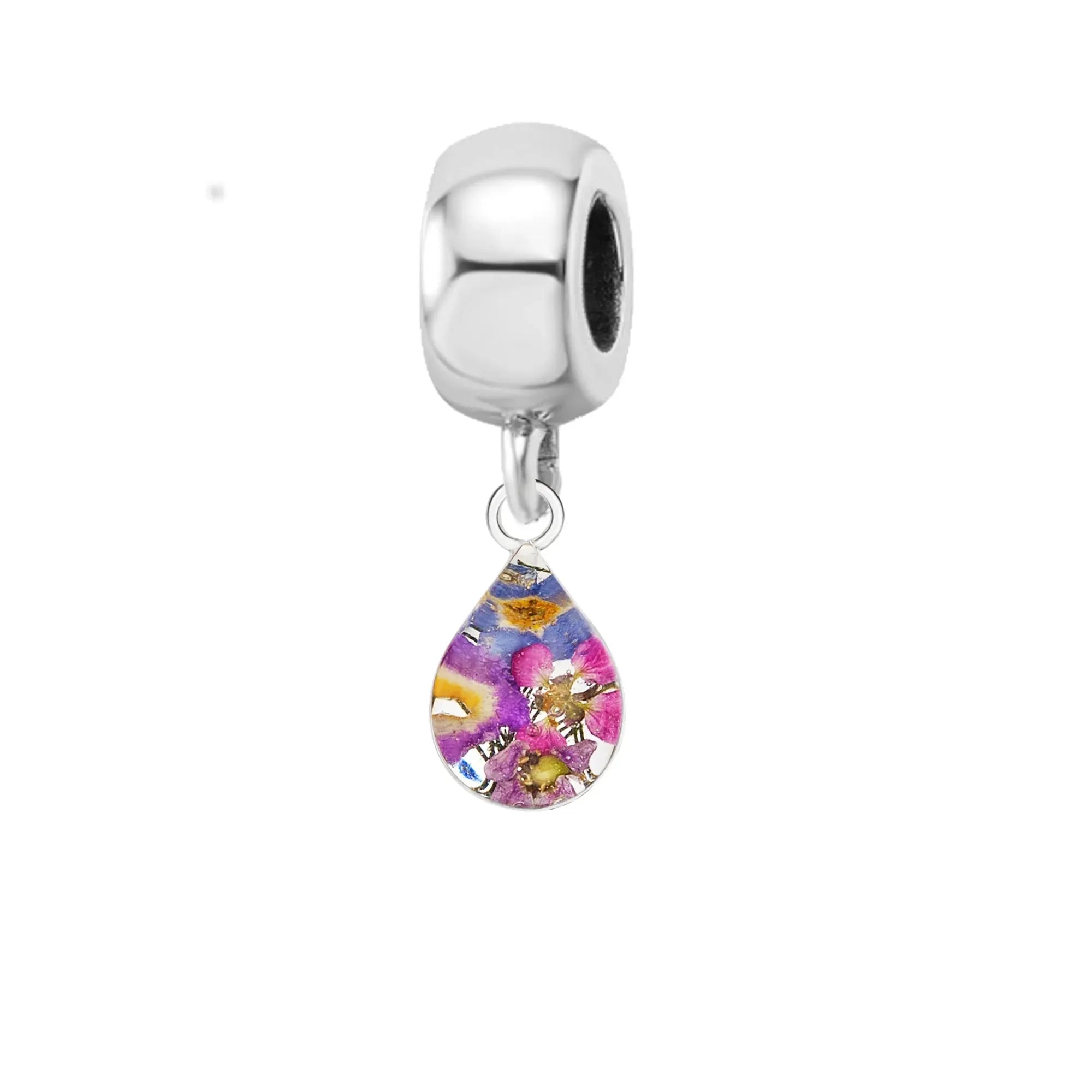 Pingente de flor real feito à mão | Prata de lei | Serve para pulseiras com pingentes mais populares