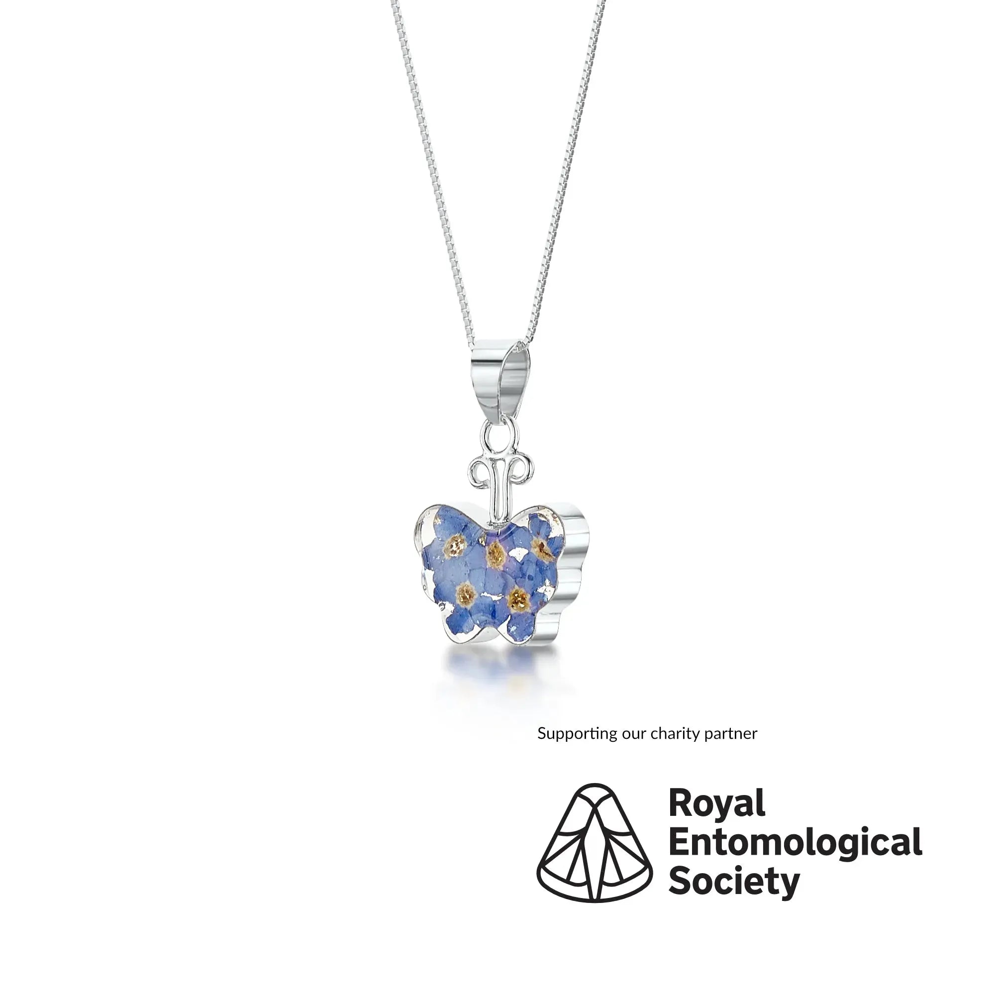 Forget-Me-Not Vlinder Hanger Ketting van Sterling Zilver - Echt Bloem Bedel