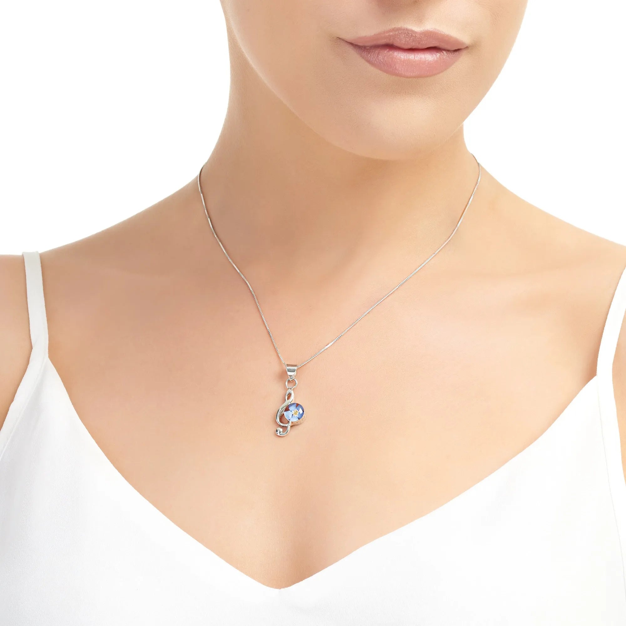 Forget-Me-Not Flower Treble Clef Silver Necklace | Shrieking Violet®
