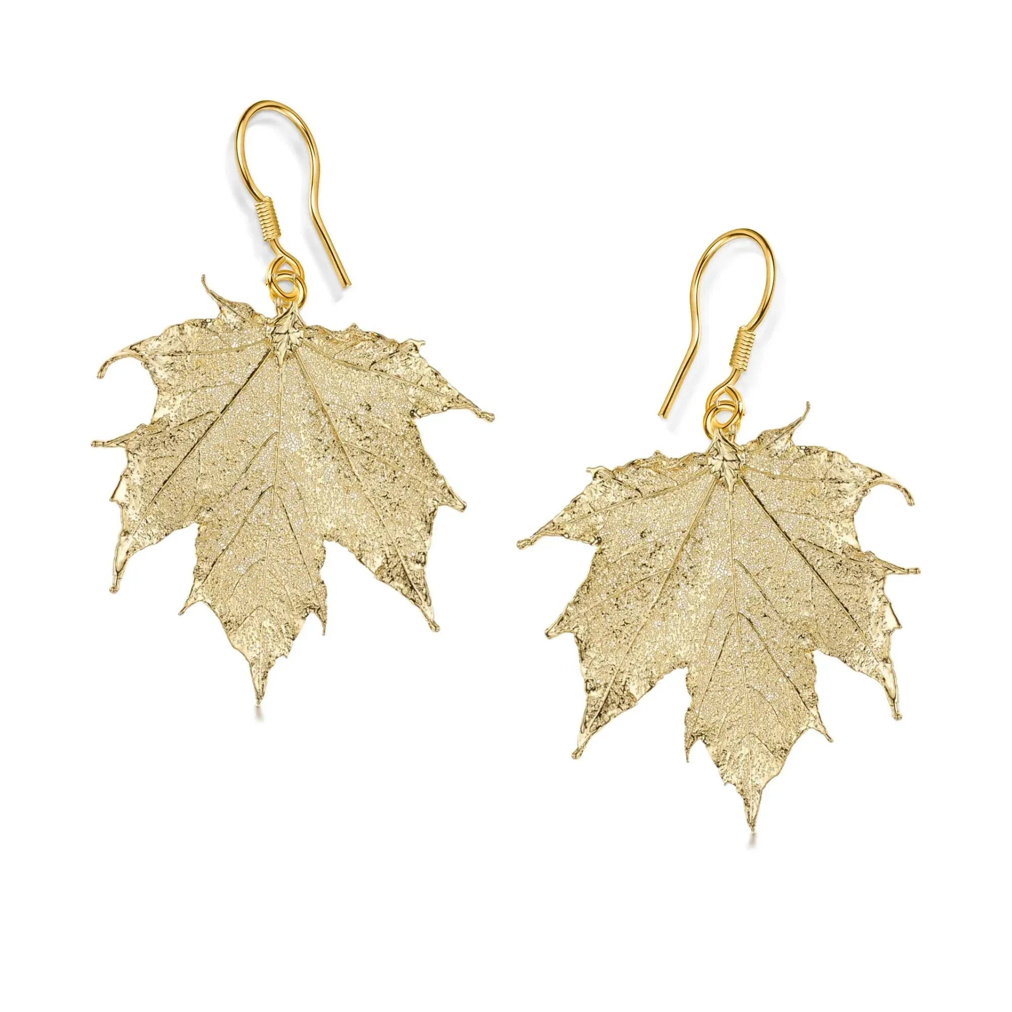 Gold-Plated Real Canadian Maple Leaf Earrings - Handmade Nature Jewelry
