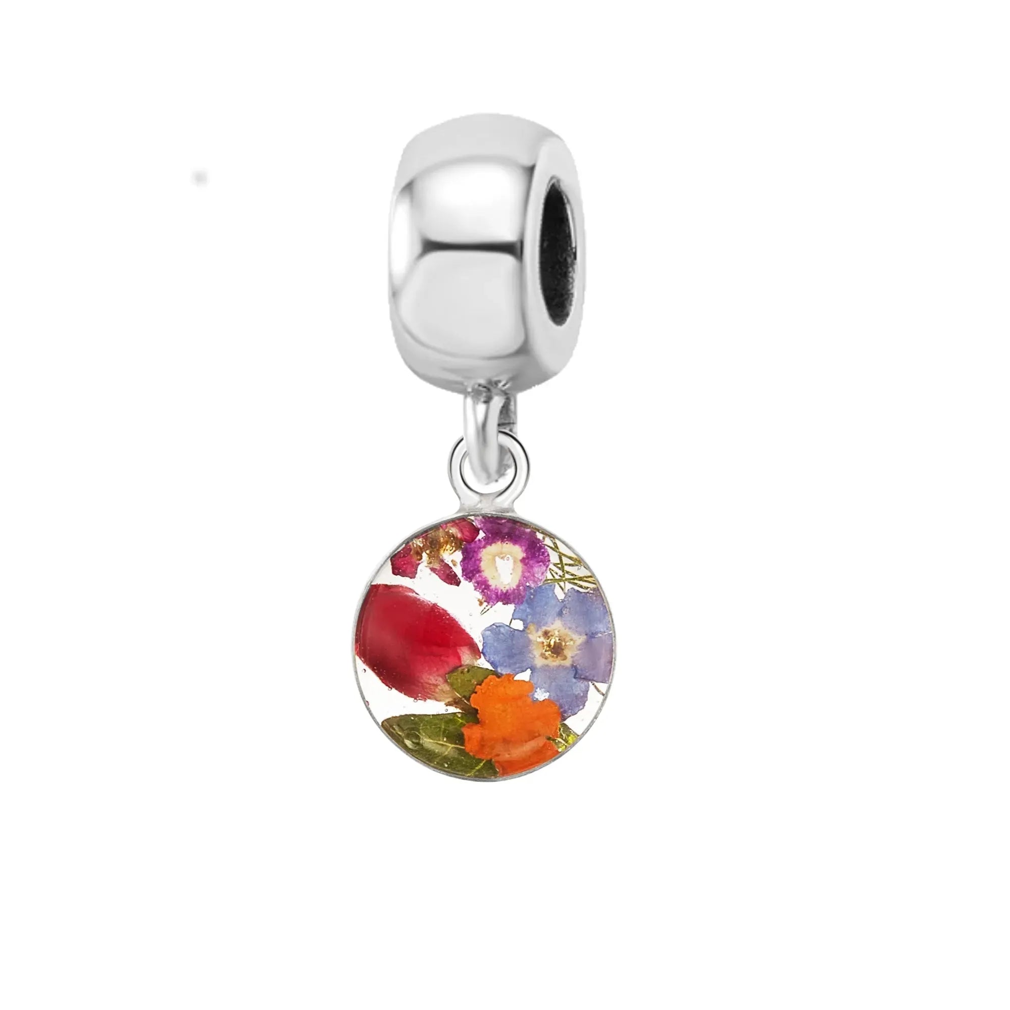 Pingente de flor real feito à mão | Prata de lei | Serve para pulseiras com pingentes mais populares