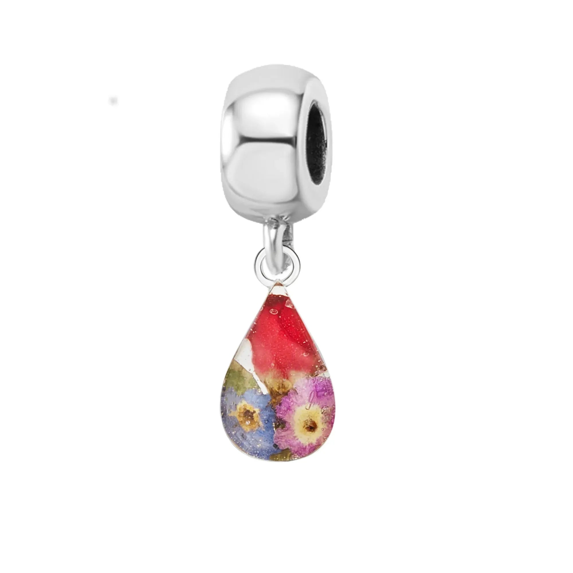 Pingente de flor real feito à mão | Prata de lei | Serve para pulseiras com pingentes mais populares