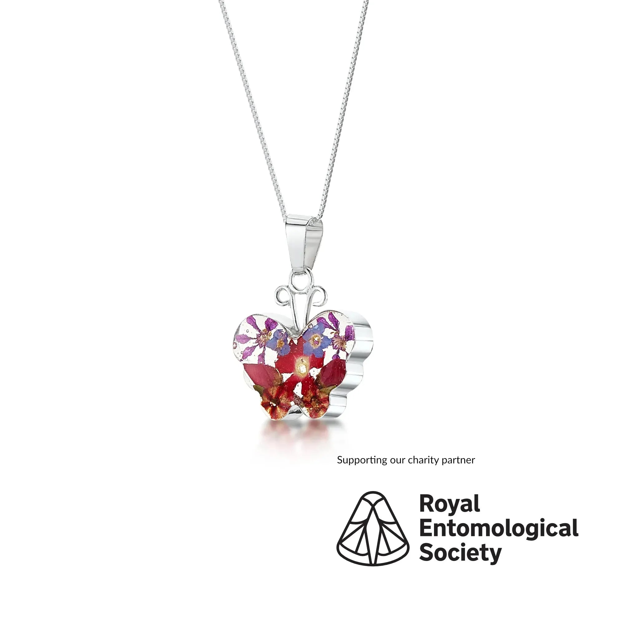 Collar colgante de mariposa de flor real - joyería hecha a mano de plata de ley