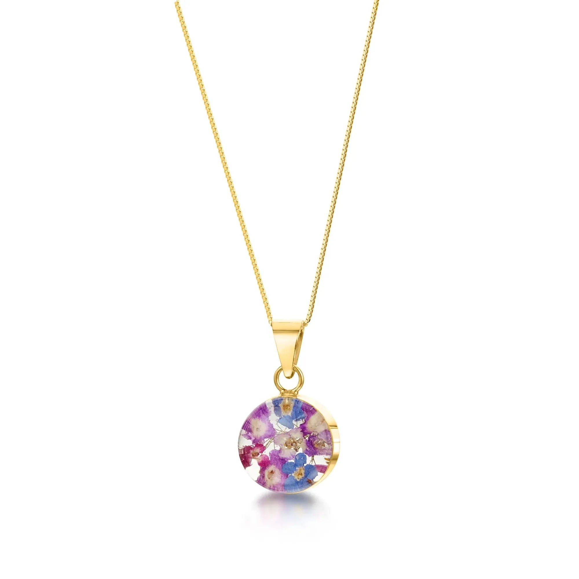 Purple Haze ronde hanger ketting - echte bloemen .925 zilver