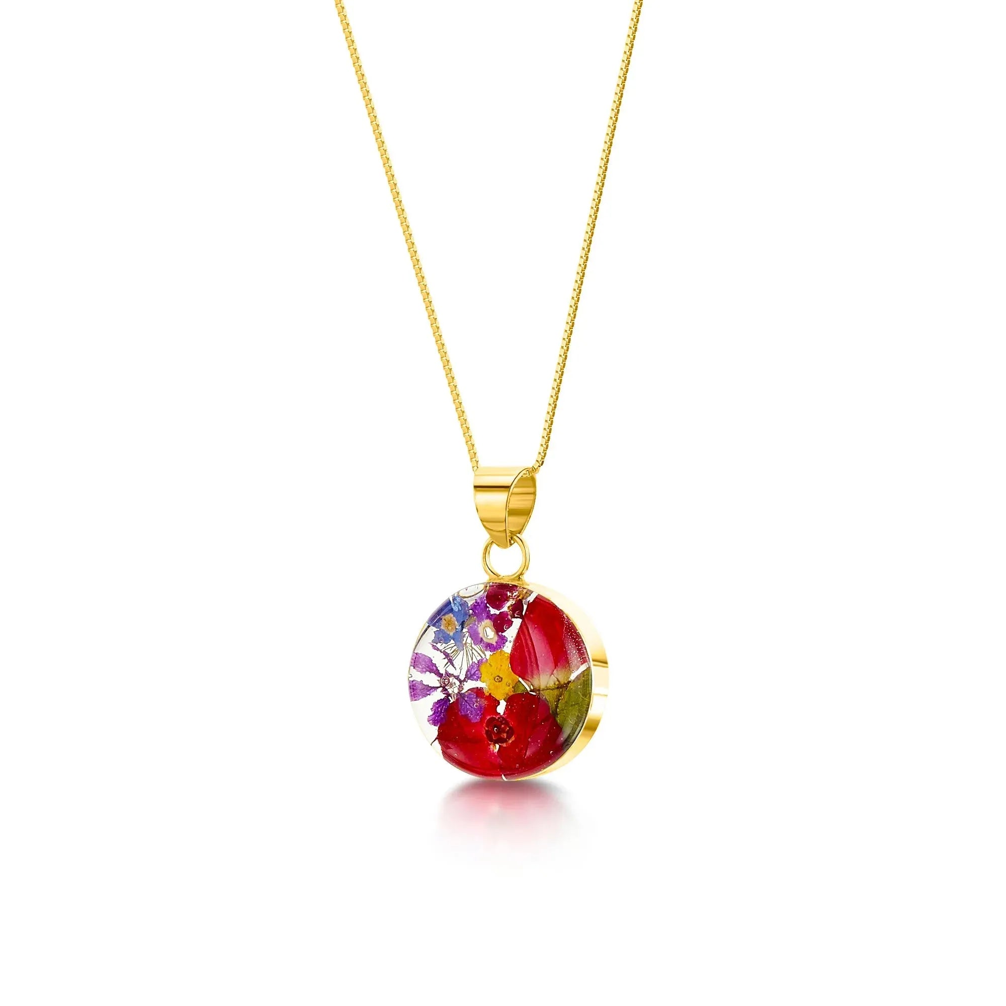 Colgante redondo de plata de ley con flores reales de Shrieking Violet®