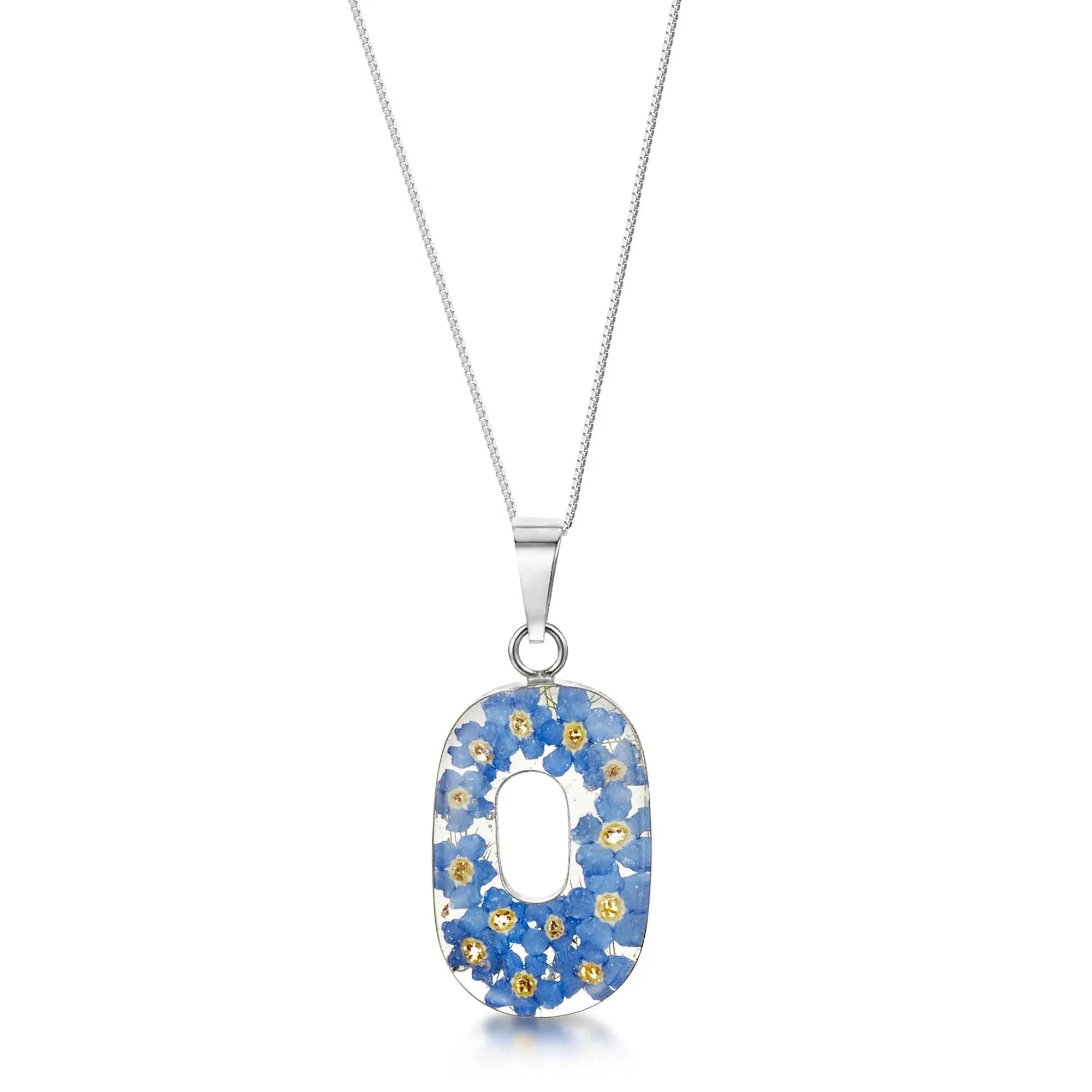Initial pendant necklace with real forget me not flowers by Shrieking Violet® Ideal birthday gift.