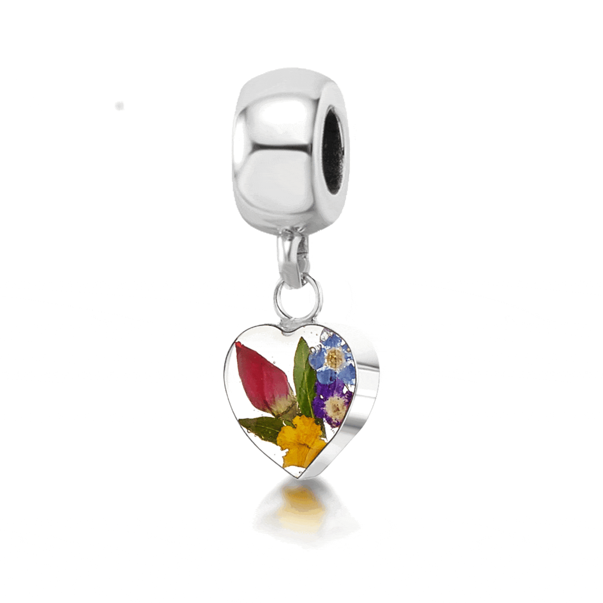 Pingente de flor real feito à mão | Prata de lei | Serve para pulseiras com pingentes mais populares