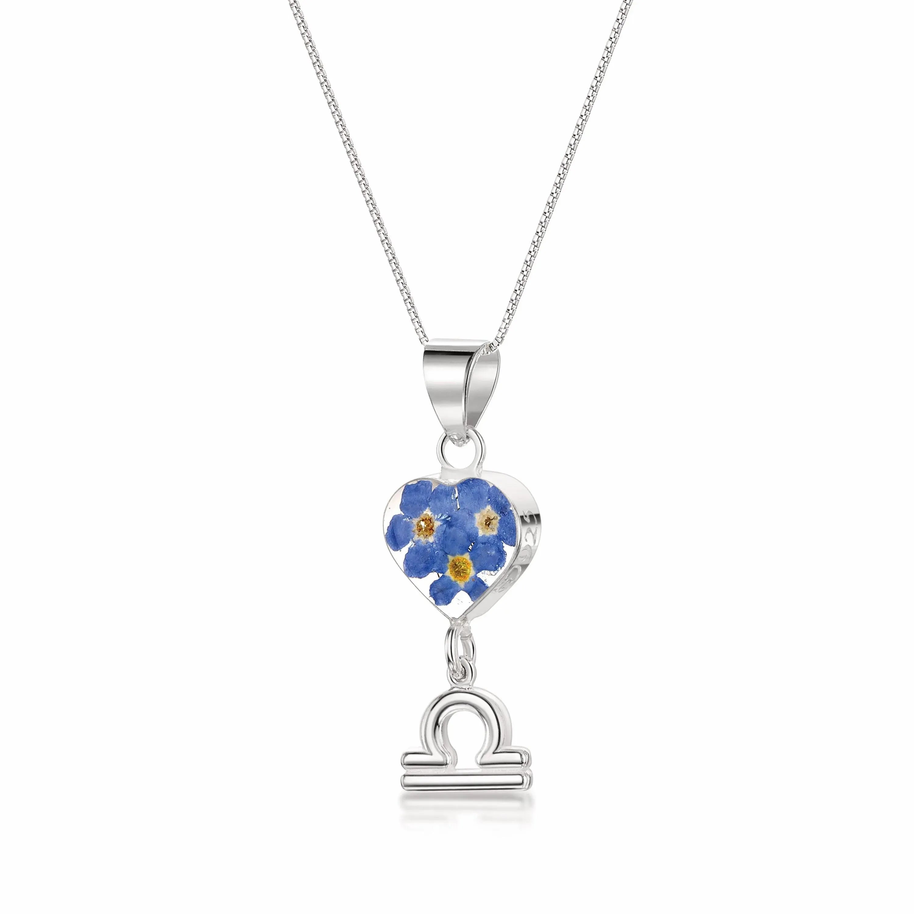 Libra Necklace - Sterling silver pendant with real flowers & a zodiac charm. More Options...