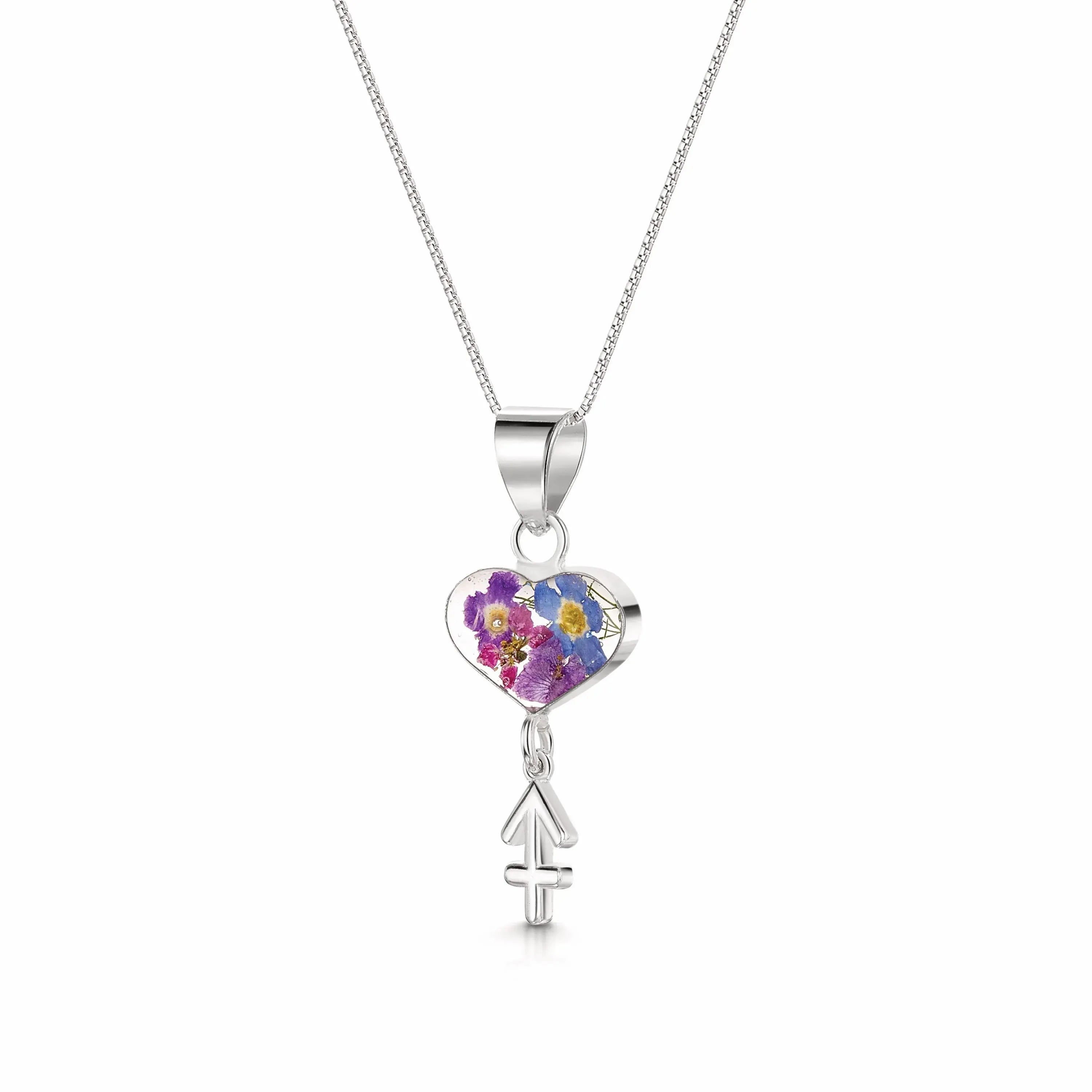 Sagittarius Necklace - Sterling silver pendant with real flowers & a zodiac charm. More Options...