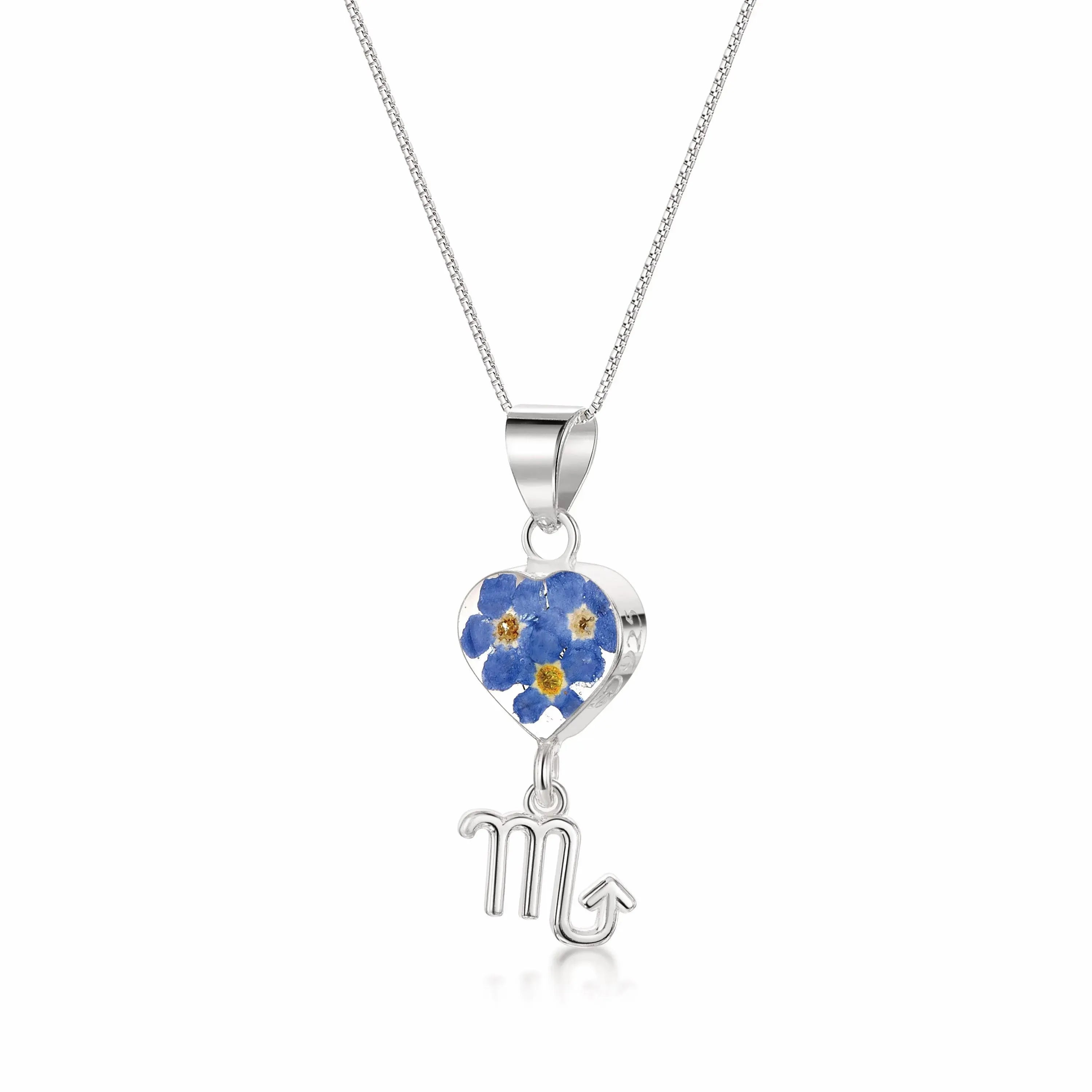 Scorpio Necklace - Sterling silver pendant with real flowers & a zodiac charm. More Options...