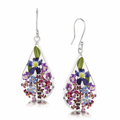 Kolczyki z prawdziwymi kwiatami w kształcie łezki ze srebra próby 925 – ręcznie wykonane przez Shrieking Violet®