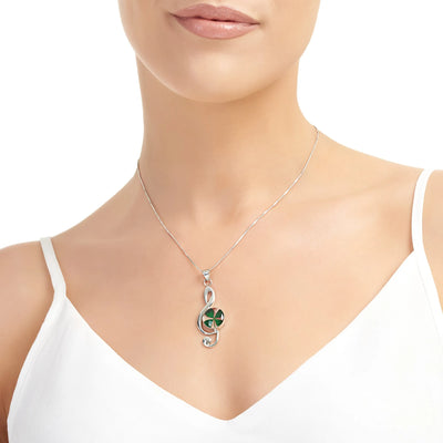 Colar Pingente de Clave de Sol em Prata Esterlina com Trevo de Quatro Folhas Real