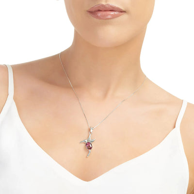 Sterling Silver Hummingbird Necklace with Real Heather Flowers