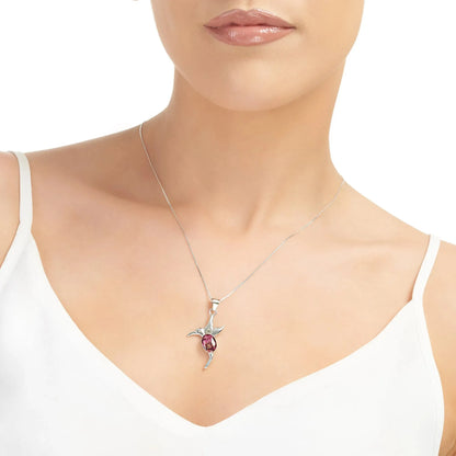 Zilveren kolibriketting met echte heidebloemen