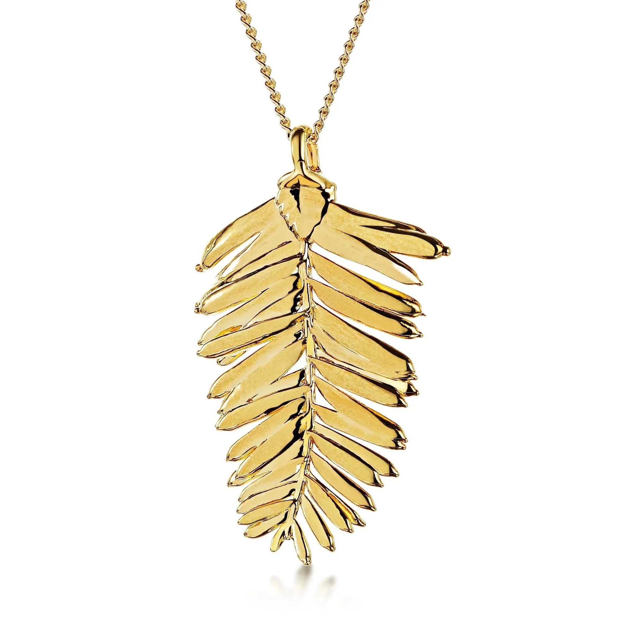 Colar com pingente banhado a ouro com folha de sequoia real