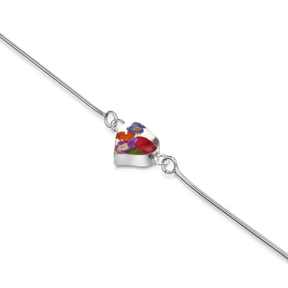 Brazalete violeta chillón. Pulsera de plata de primera ley con cadena de serpiente hecha a mano con flores reales. Regalo de joyería de flores funky para profesor. Talla única