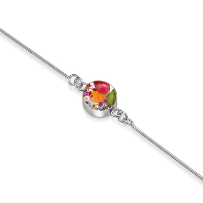 Bracelet chaîne serpent en argent sterling avec de vraies fleurs – Bijoux botaniques faits main