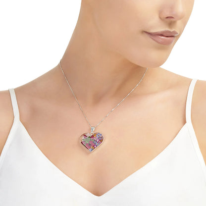 Shrieking Violet® 真花心形项链 纯银吊坠，采用真花手工制作