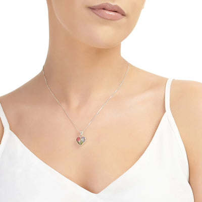 Wisiorek w kształcie serca ze srebra próby sterling z prawdziwym niezapominajką i miniaturową różą