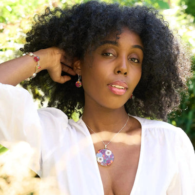 Silver Earrings - Mixed Flowers - Full Moon (round)