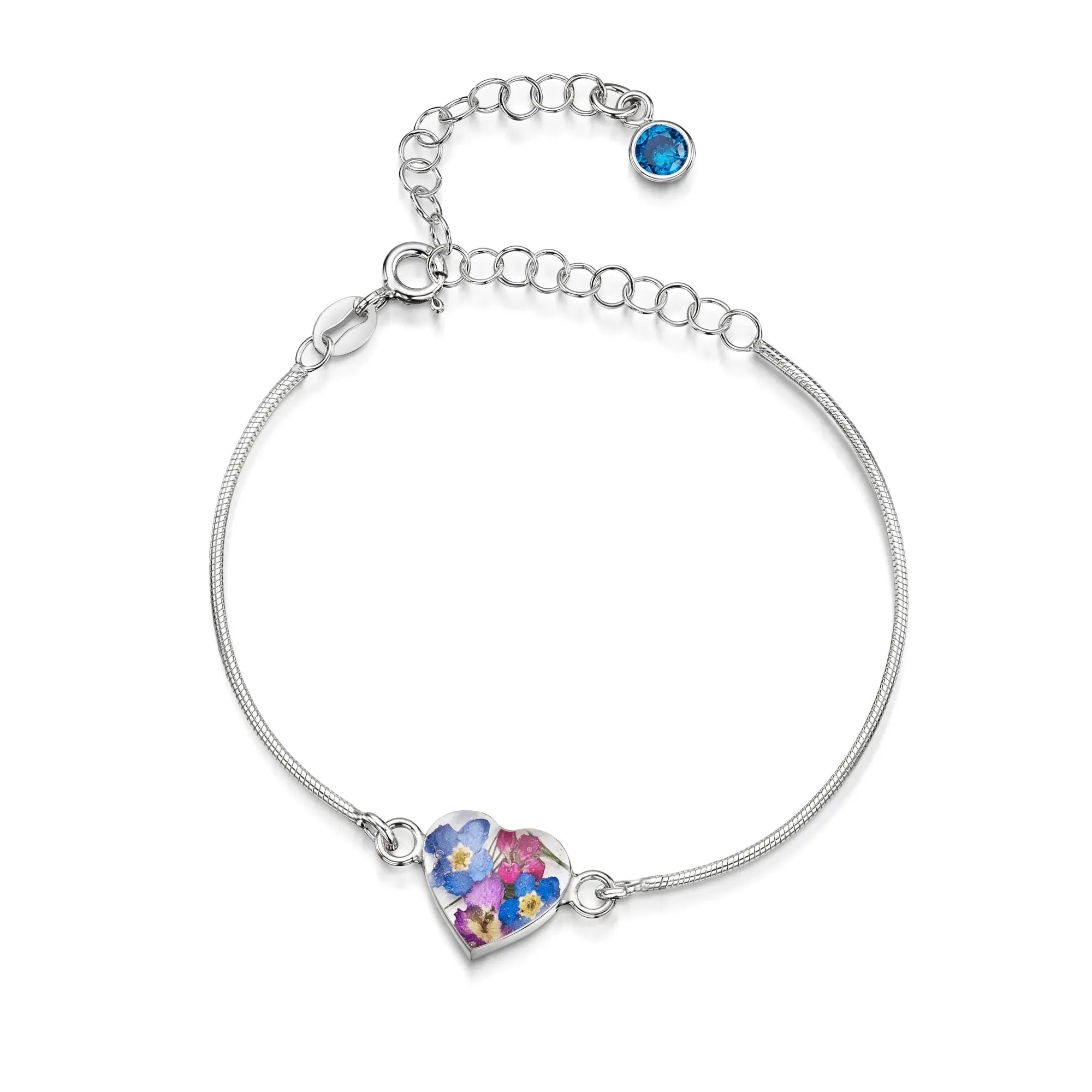 Braccialetti personalizzati in argento sterling con pietra di nascita a forma di fiore | Viola stridente®