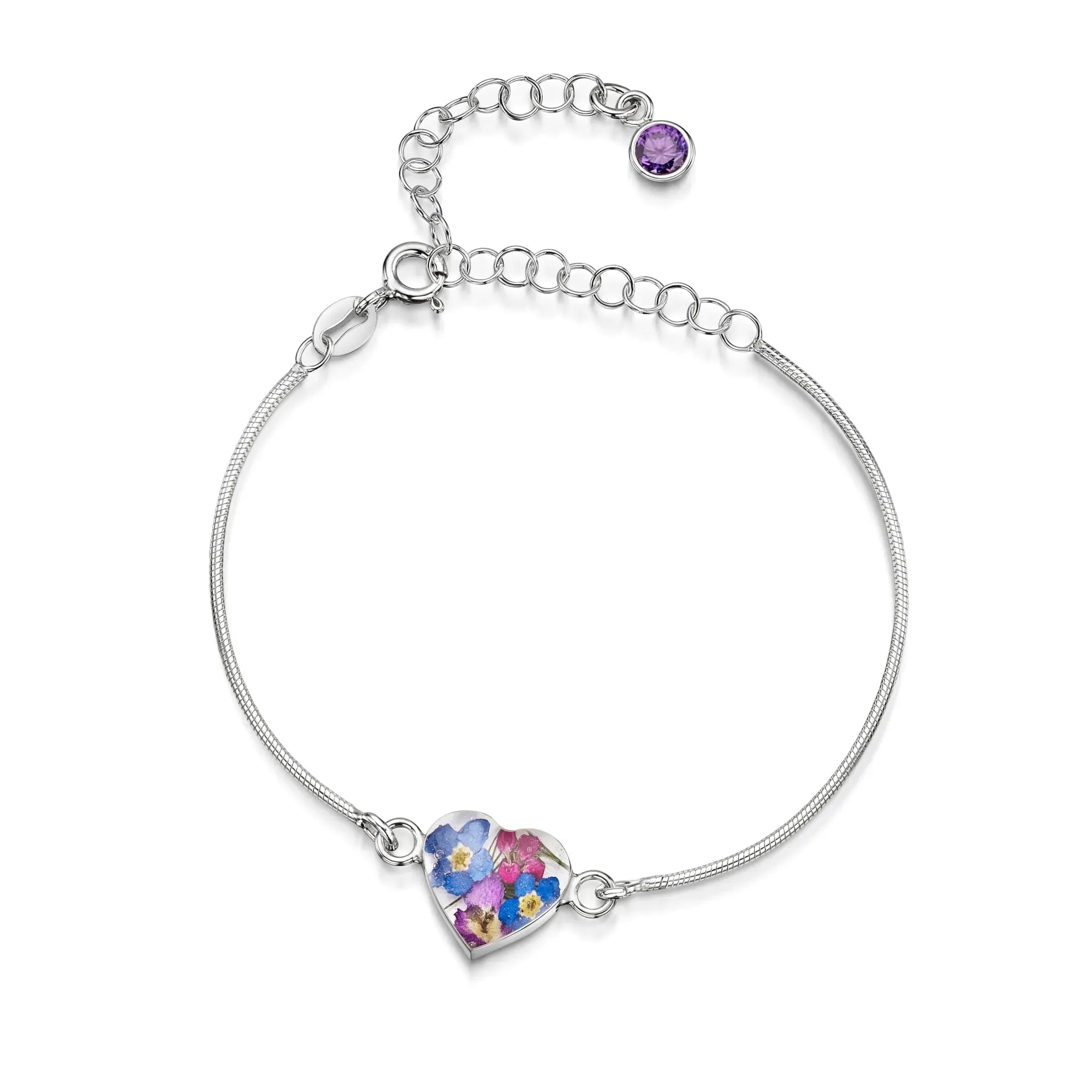 Braccialetti personalizzati in argento sterling con pietra di nascita a forma di fiore | Viola stridente®