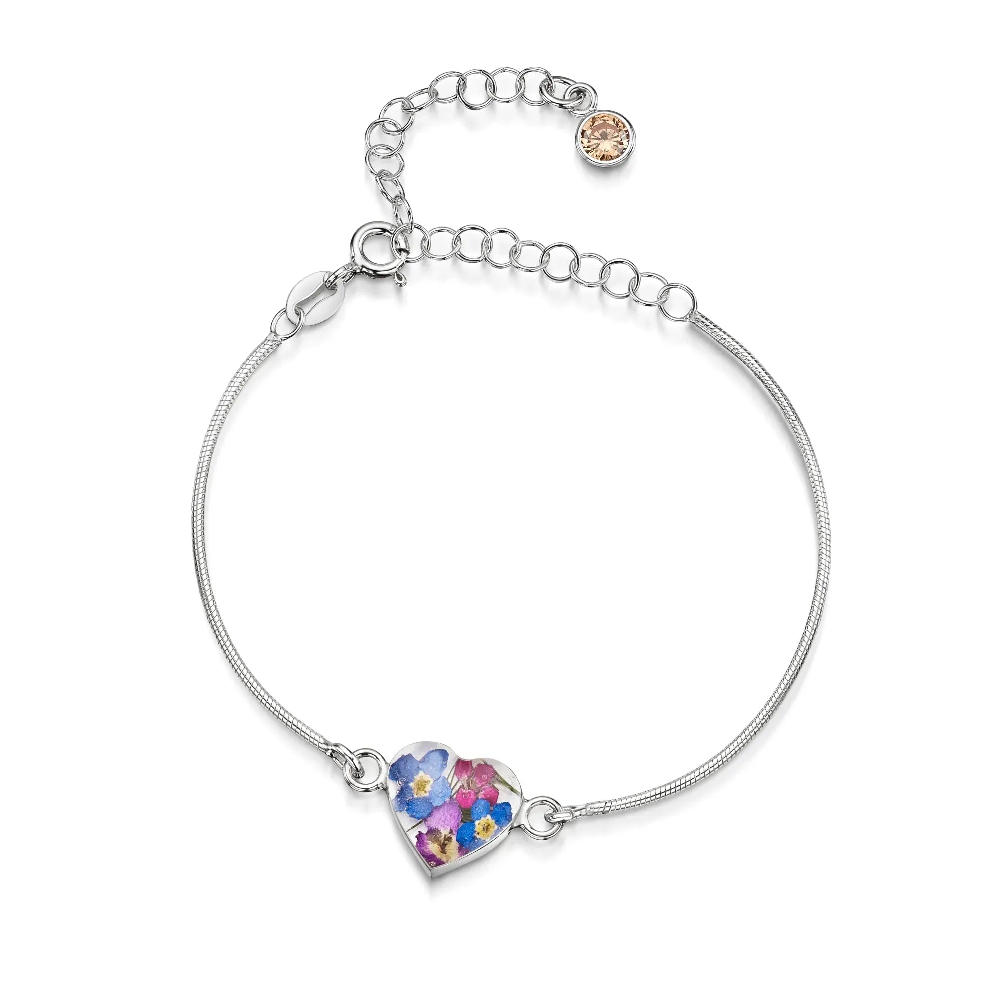 Braccialetti personalizzati in argento sterling con pietra di nascita a forma di fiore | Viola stridente®