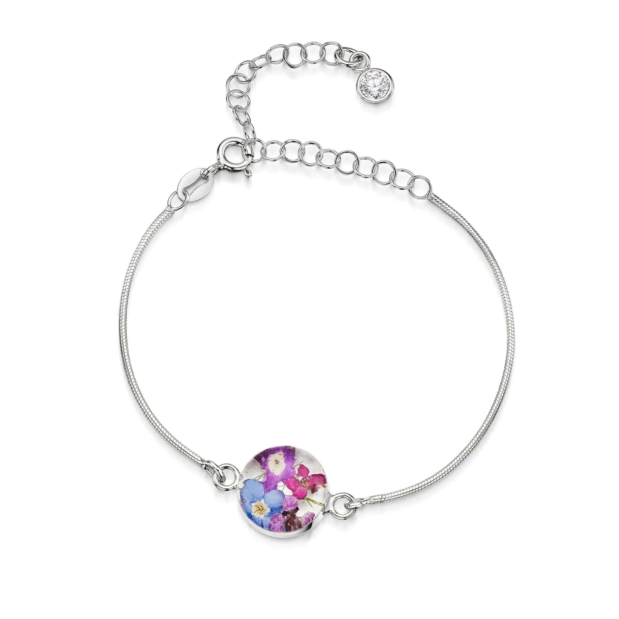Braccialetti personalizzati in argento sterling con pietra di nascita a forma di fiore | Viola stridente®