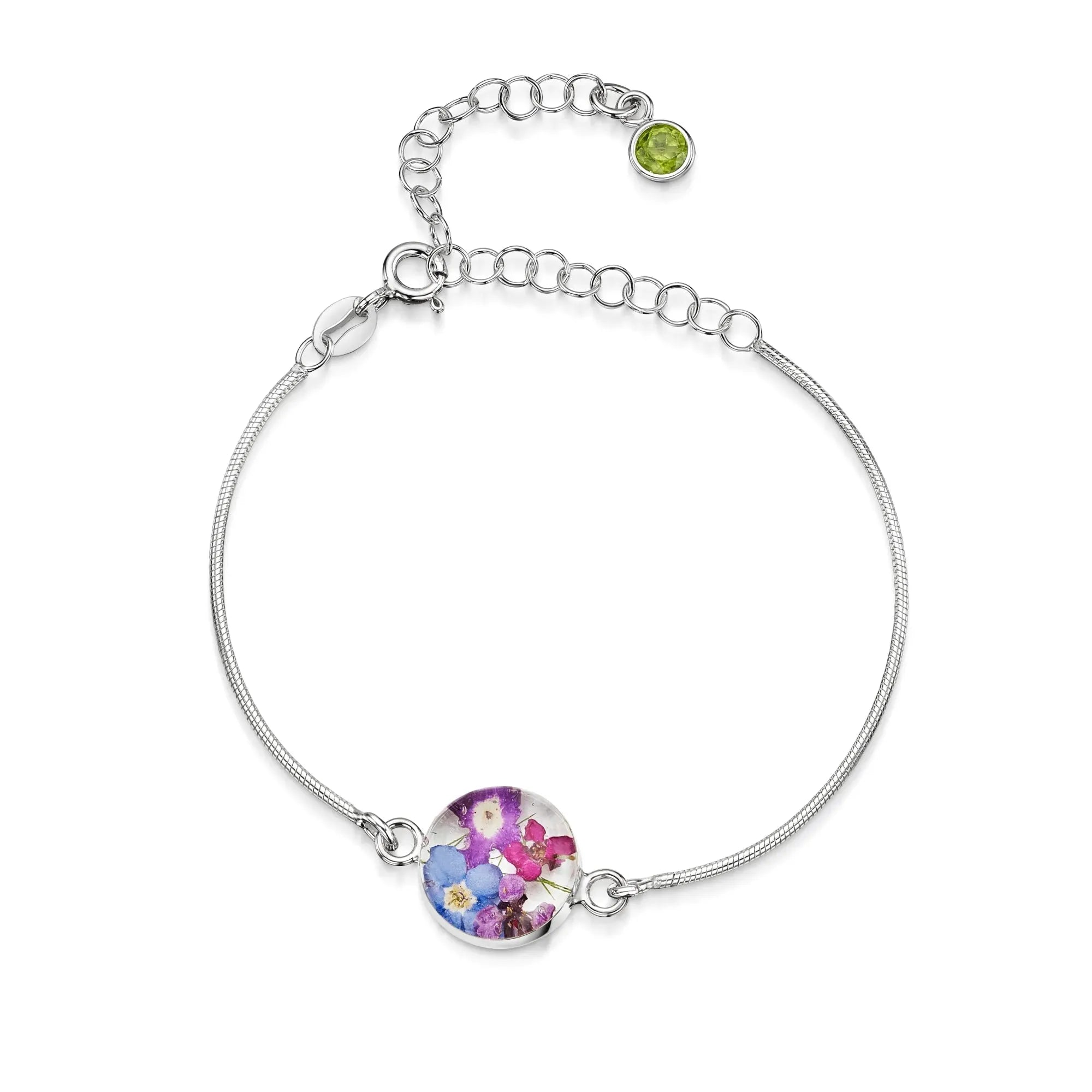 Braccialetti personalizzati in argento sterling con pietra di nascita a forma di fiore | Viola stridente®