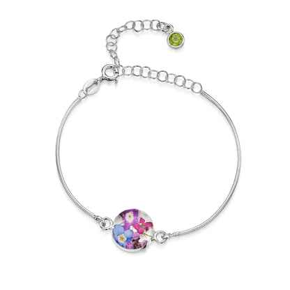 Braccialetti personalizzati in argento sterling con pietra di nascita a forma di fiore | Viola stridente®