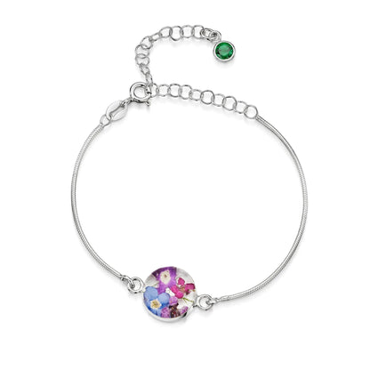 Braccialetti personalizzati in argento sterling con pietra di nascita a forma di fiore | Viola stridente®