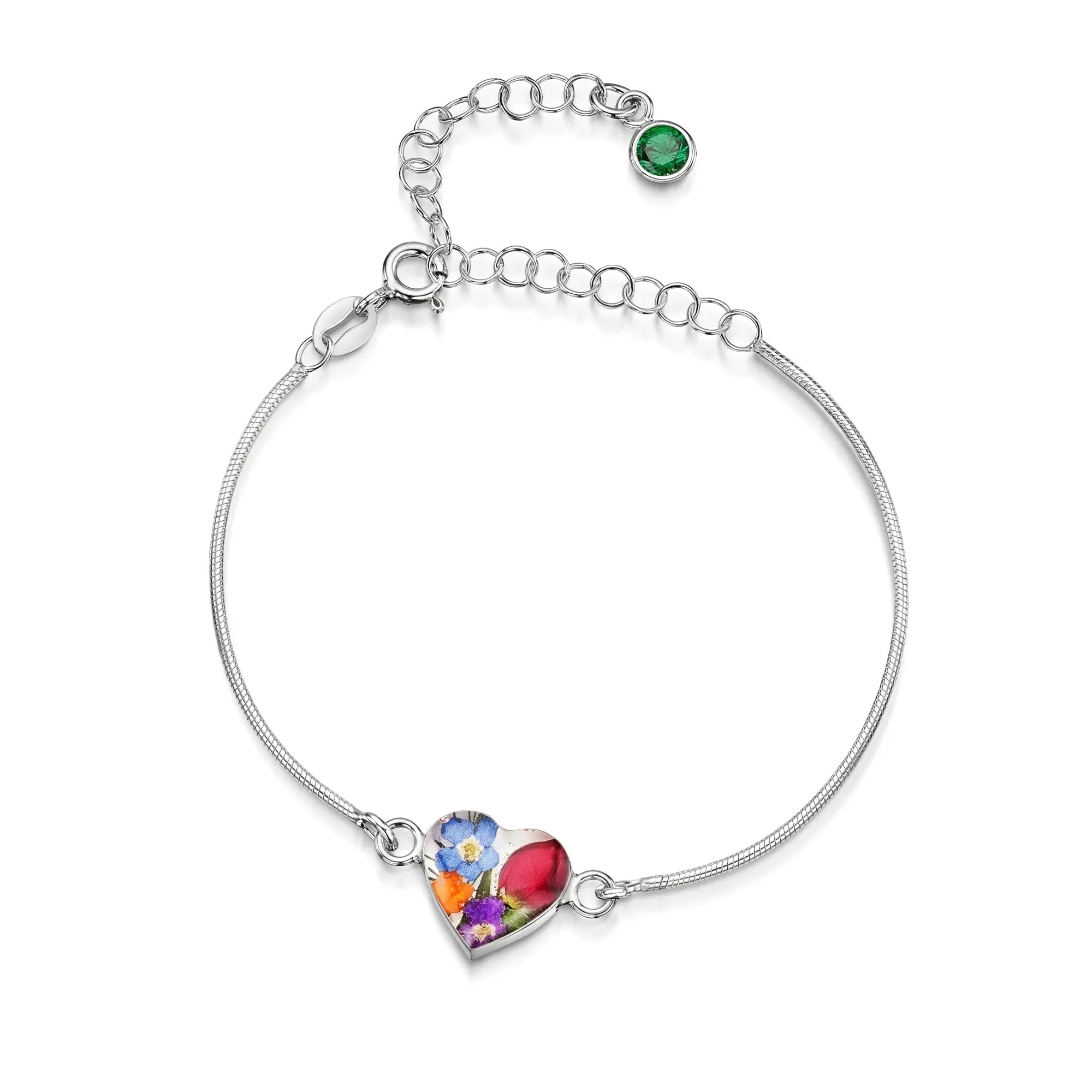 Braccialetti personalizzati in argento sterling con pietra di nascita a forma di fiore | Viola stridente®
