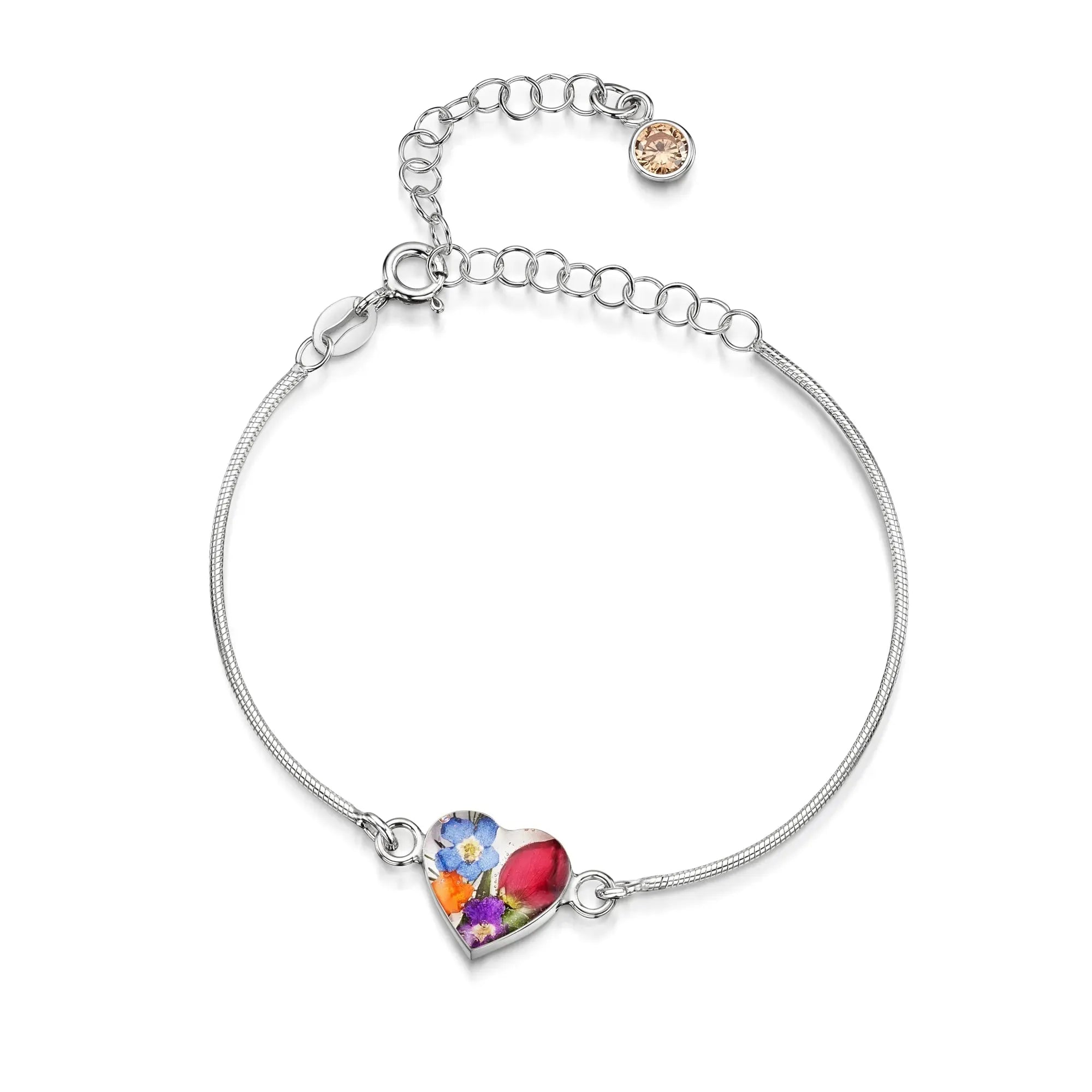 Braccialetti personalizzati in argento sterling con pietra di nascita a forma di fiore | Viola stridente®