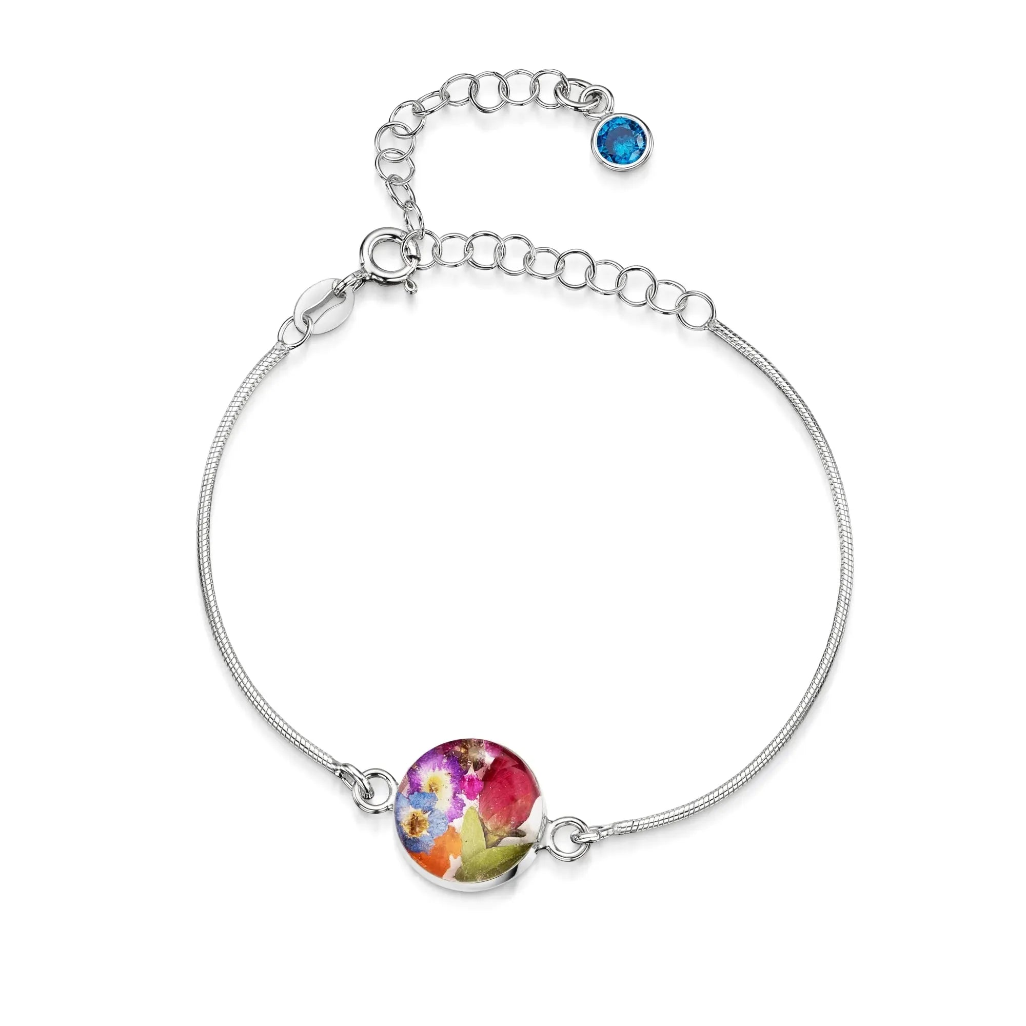 Braccialetti personalizzati in argento sterling con pietra di nascita a forma di fiore | Viola stridente®
