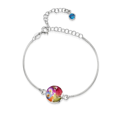 Braccialetti personalizzati in argento sterling con pietra di nascita a forma di fiore | Viola stridente®