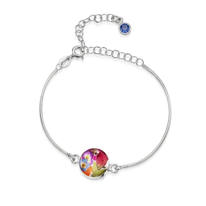 Braccialetti personalizzati in argento sterling con pietra di nascita a forma di fiore | Viola stridente®