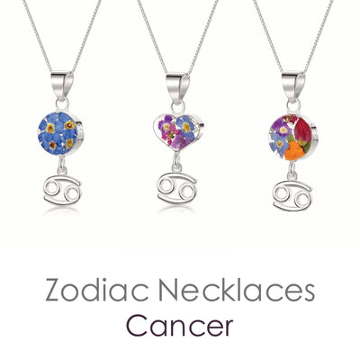 Cancer Zodiac charm Necklace - Sterling silver pendant handmade with real flowers. More Options...
