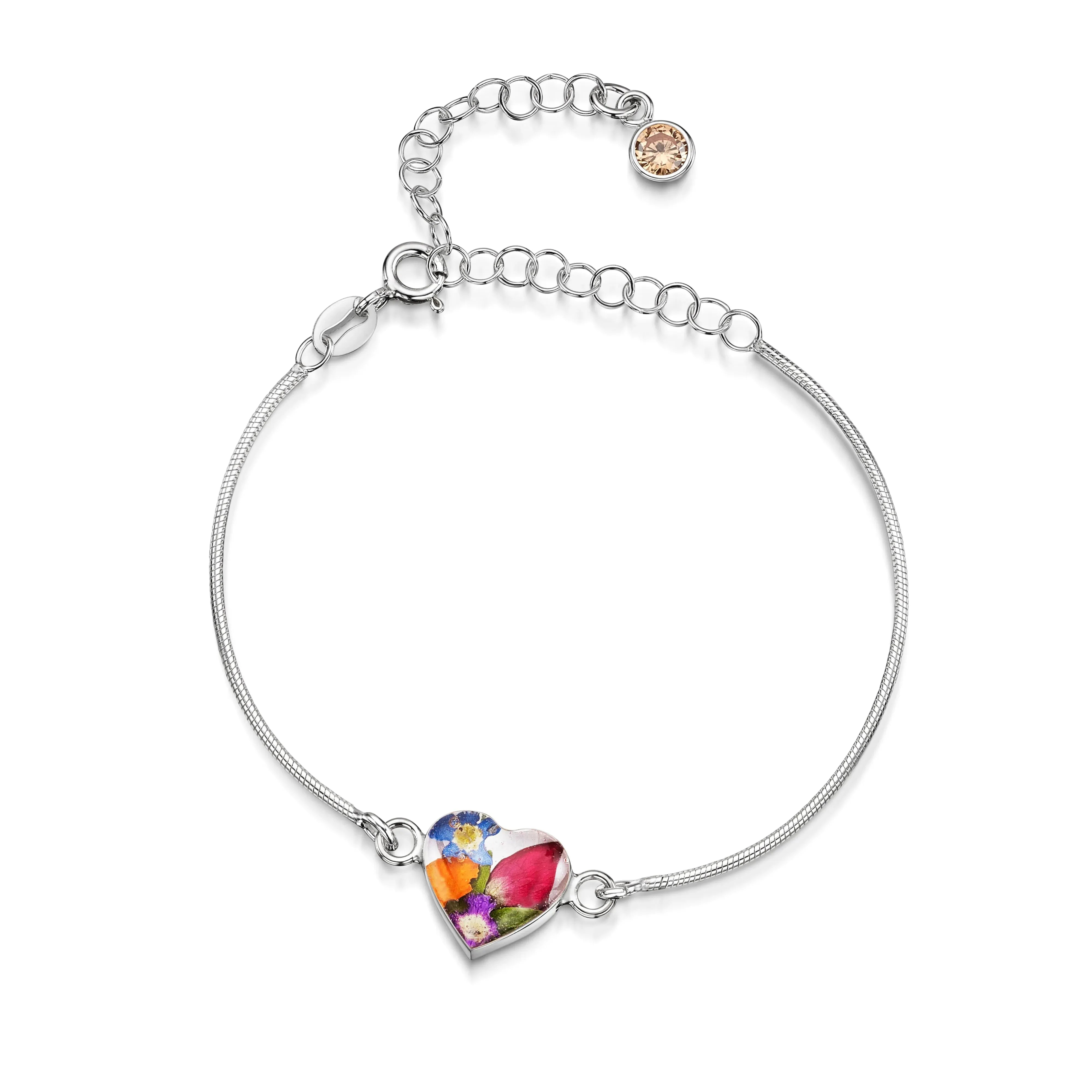Braccialetti personalizzati in argento sterling con pietra di nascita a forma di fiore | Viola stridente®