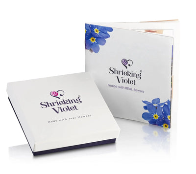 Flower jewellery by Shrieking Violet® Gold-plated sterling silver teardrop earrings with real forget me not flowers. Ideal gift for mum or nan