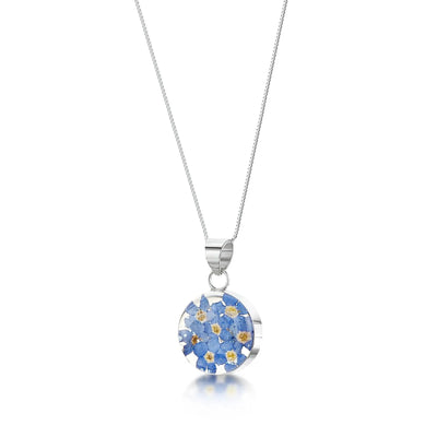 Forget-me-not necklace by Shrieking Violet® Sterling silver round pendant with real forget-me-nots. Perfect for Mothers day or bridesmaid jewellery.