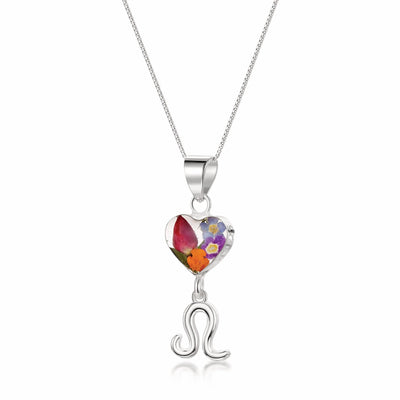 Leo Necklace - Sterling silver pendant with real flowers & a zodiac charm. More Options...