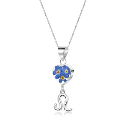 Leo Necklace - Sterling silver pendant with real flowers & a zodiac charm. More Options...