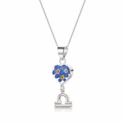 Libra Necklace - Sterling silver pendant with real flowers & a zodiac charm. More Options...