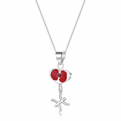 Pisces Necklace - Sterling silver pendant with real flowers & a zodiac charm More Options...