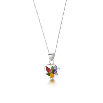 Real flower necklace by Shrieking Violet Sterling silver small heart pendant handmade with tiny flowers. jewellery for nature fashionistas.