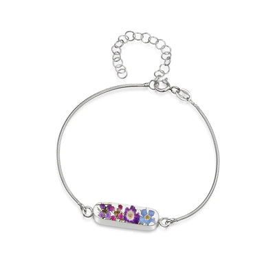 Sterling silver anti tarnish snake bracelet with flower charm - Purple Haze -Oval