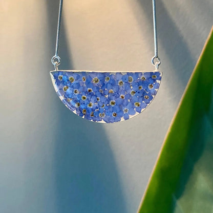Sterling silver snake chain necklace | Forget me not | Half Moon