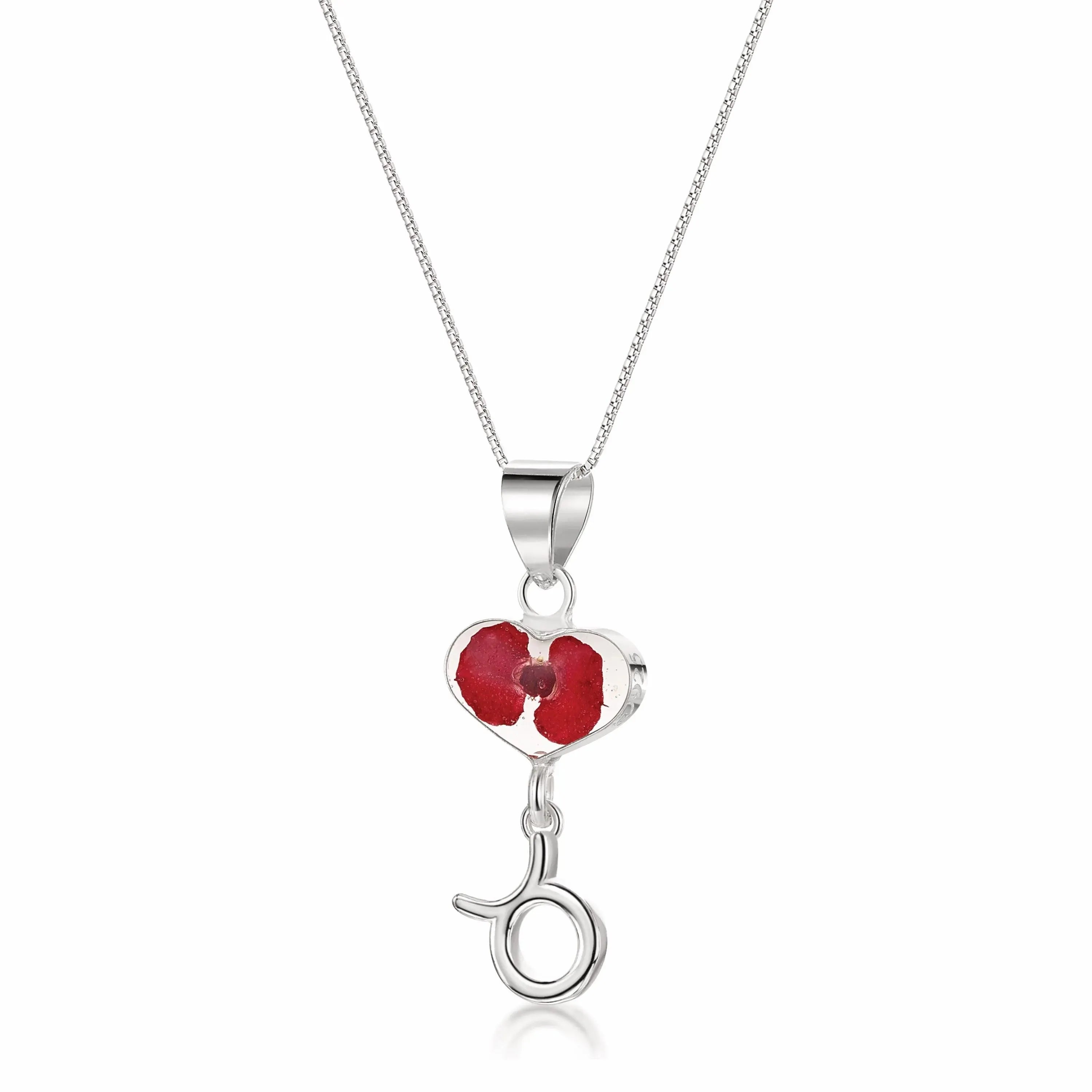 Taurus Necklace - Sterling silver pendant with real flowers & a zodiac charm. More Options...