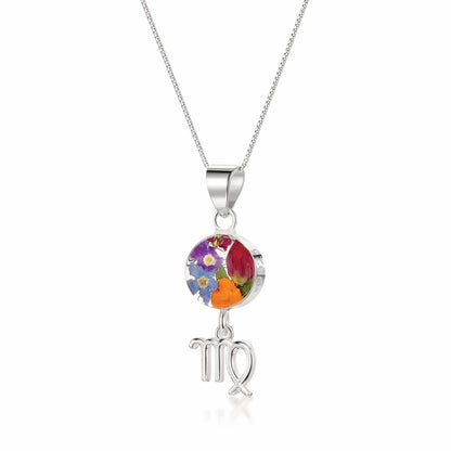 Virgo Necklace - Sterling silver pendant with real flowers & a zodiac charm. More Options...